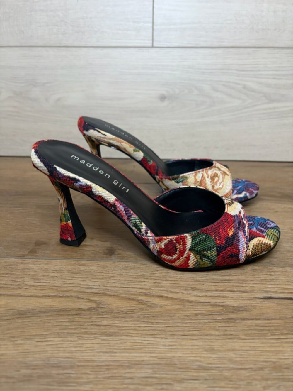 Madden Girl Gibson Floral Multi Slip-On High-Heel Sandals Size 7